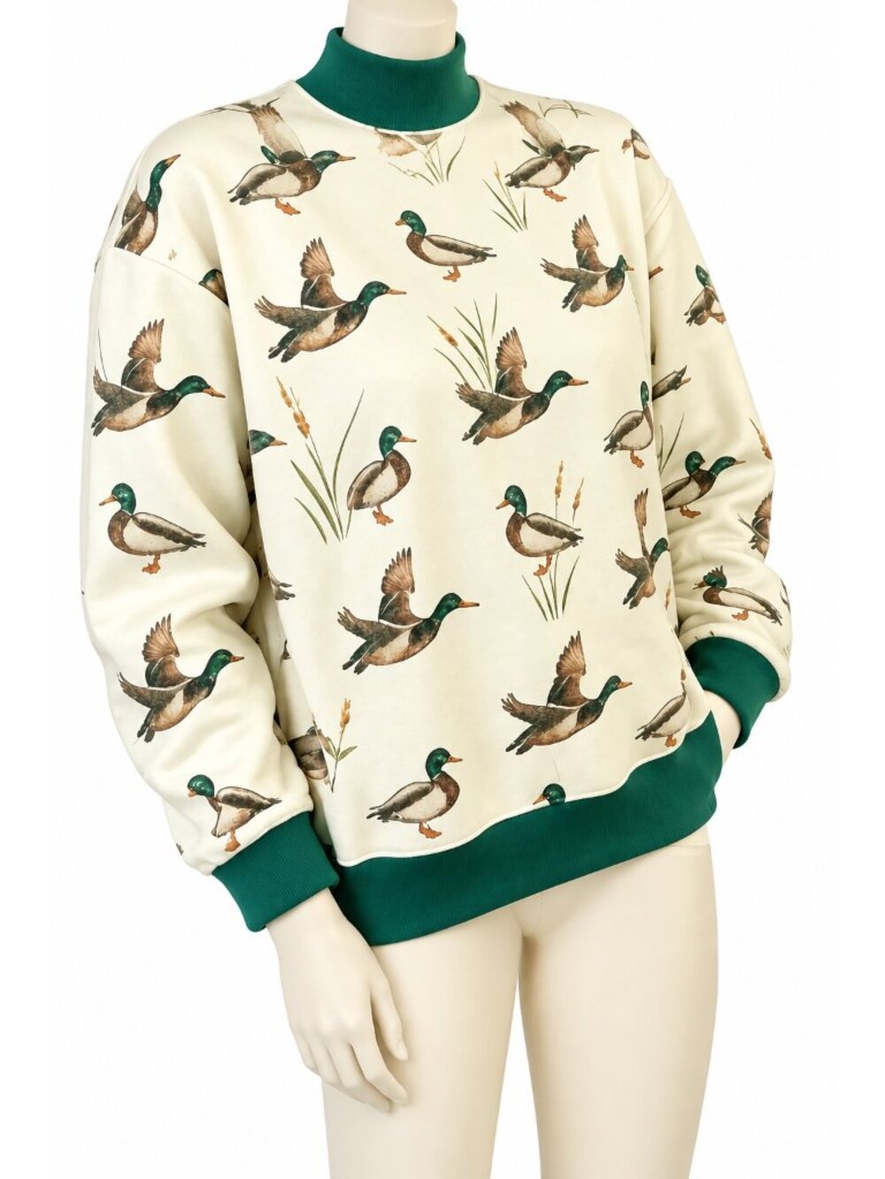 Mallard Duck Southern Contrasting Mock Neck County Western Pullover Sweatshirt - Picture 4 of 8